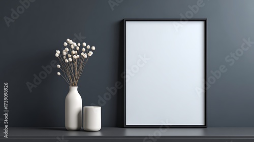 Decorative black frame mockup with glossy finish on dark wall