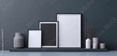 Decorative black frame mockup with glossy finish on dark wall