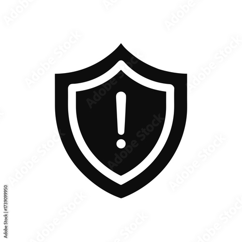 Shield icon with exclamation point inside on transparent background silhouette