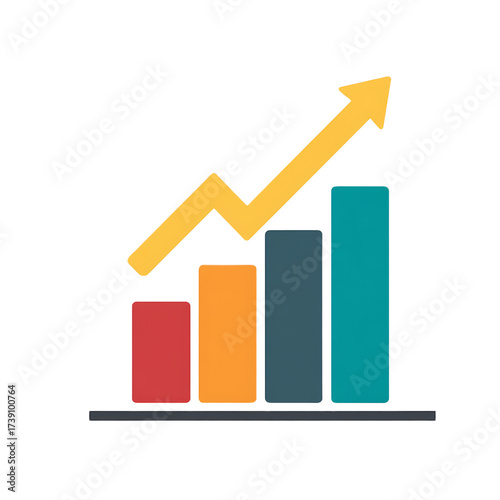 Free Download  Sales Growth Icon, Stacked Bar Chart With Upward Arrow Overlay, Flat Geometric Vector Style, Transparent Background Png, Corporate Professional Palette. - GFXLoad