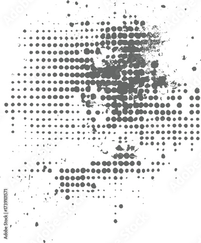 Gray dots scattered on white background circles random