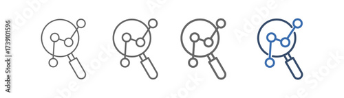 
outline icon set seo with magnifying glass design and  line chart