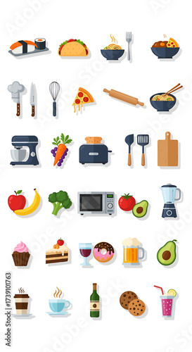 Collection of delicious food and kitchen utensil illustrations, ready for your culinary projects