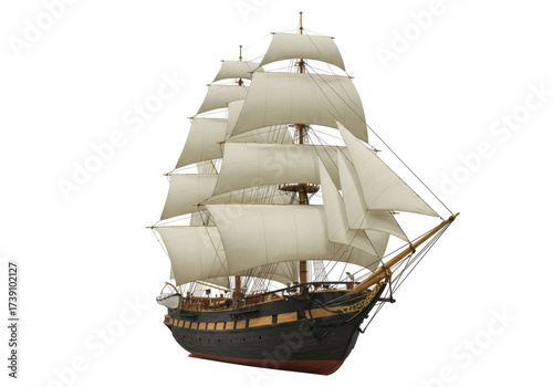 Slika na platnu Isolated sailing frigate ship model, vintage sailing vessel, majestic tall ship
