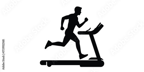 Black silhouette of a man running on a treadmill exercise fitness