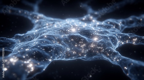 Detailed neuron cell body with glowing synapses and dendritic branches illustration