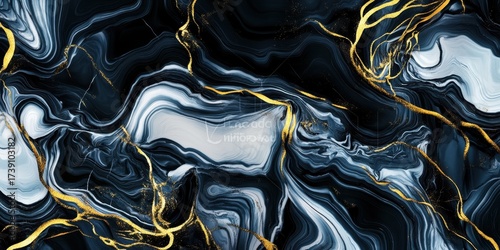 Swirling Abstraction of Azure and Gold: An exquisite artwork showcases fluid, dynamic forms of azure and gold, with delicate veins of gold. a modern artistic touch.