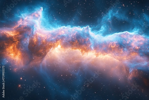 Celestial Symphony: A breathtaking celestial scene unfolds with vivid hues of cosmic clouds, painting a vibrant tapestry across the endless expanse of space.