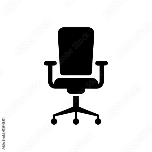 Black office chair with armrests and wheels on transparent background silhouette