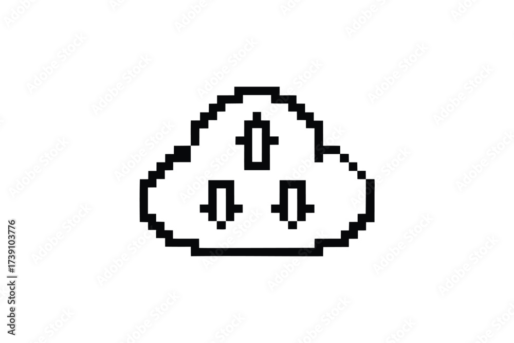 Fototapeta premium An isolated pixelated cloud displaying single upward and double downward arrows on a white backdrop