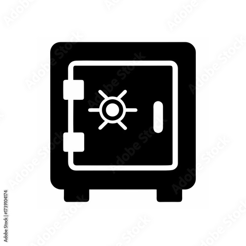 Illustration of a closed black safe box on transparent background silhouette