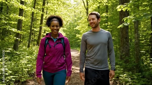 young couple walking in the park