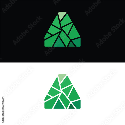 Abstract green triangle logo design isolated on white background, representing growth, sustainability, and ecofriendliness, ideal for environmentally conscious organizations