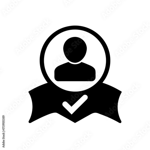 Person icon with check mark in black color on transparent background silhouette
