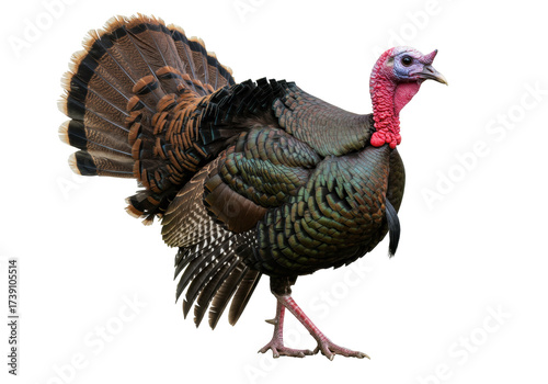Foto Isolated turkey showing off its beautiful tail feathers, standing proud in side