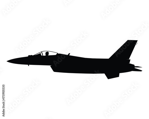 Black silhouette of a military jet with pilot fighter jet military aircraft