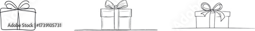 Gift box illustration in modern one line art style, drawn free hand, fitting for both Christmas and birthday gifts