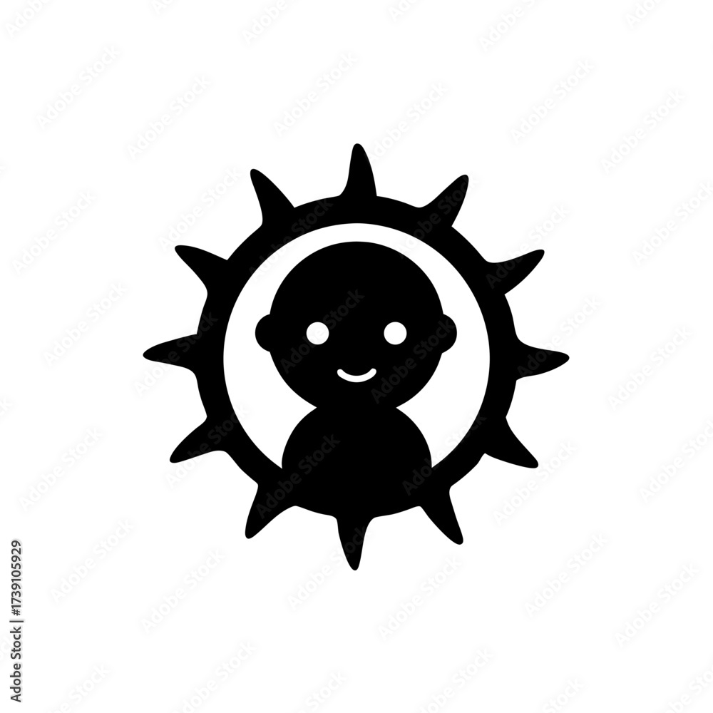 Fototapeta premium Silhouette of baby in sunburst design art on transparent background