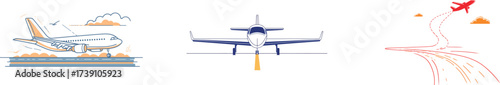 Vacation travel by air is made possible through a passenger plane, a vehicle object that is often depicted in line art design