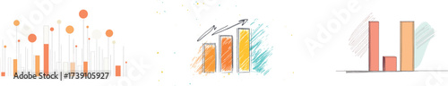 A continuous line drawing technique is applied to the graph, bar chart in yellow, and business growth icon illustration, all of which are simplified into single-line objects and presented in a