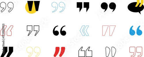 Quotation marks punctuation symbols icons, inverted comma, double and single text quotes, speech marks, typography quote, grammar and editorial conversation elements. Vector isolated sign set