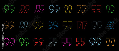 Quotation marks punctuation symbols icons, inverted comma, double and single text quotes, speech marks, typography quote, grammar and editorial conversation elements. Vector isolated sign set