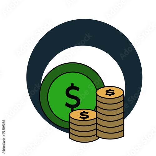 green dollar sign with coins