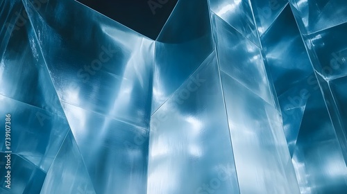 Abstract Blue Geometric Metal Panels Background