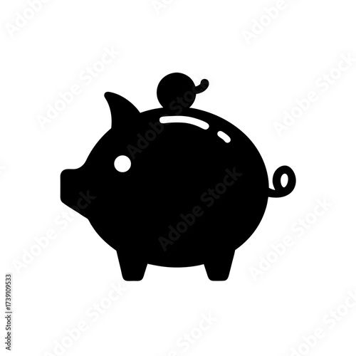 Silhouette of a piggy bank with a coin on it on transparent background