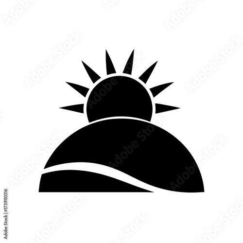 Silhouette of sun rising over a mountain on transparent background