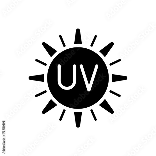 Black uv rays sun icon with rays around it on transparent background silhouette