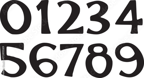 Bold hand-drawn vector numbers 0-9 in artistic style. Perfect for logos, posters, invitations, typography, branding, and creative digital design projects