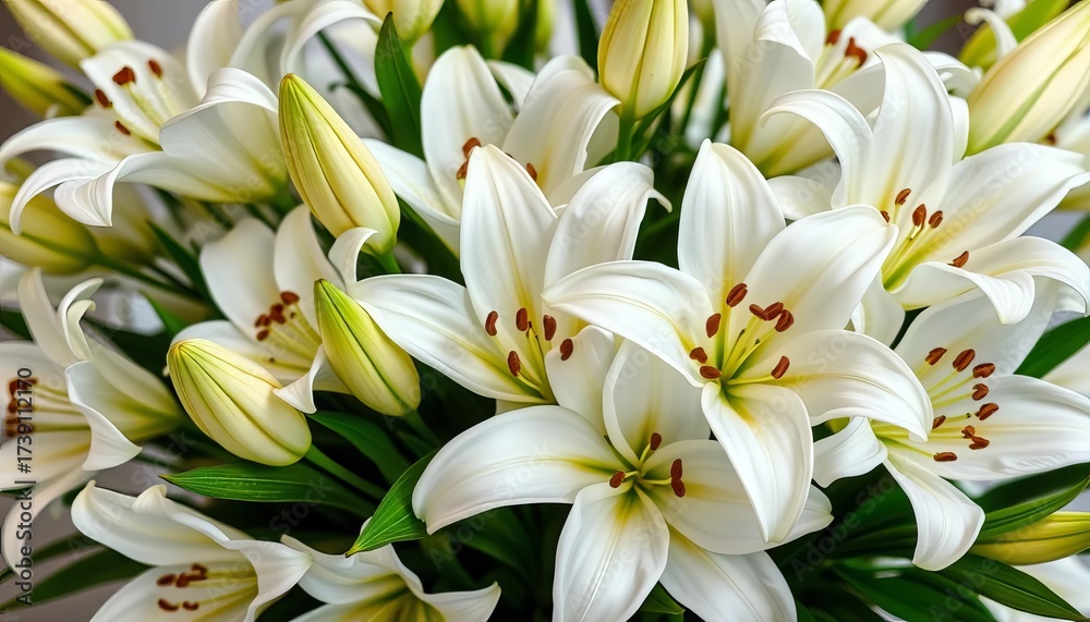 Obraz premium Elegant white lilies arranged in a lush bouquet, purity, hope