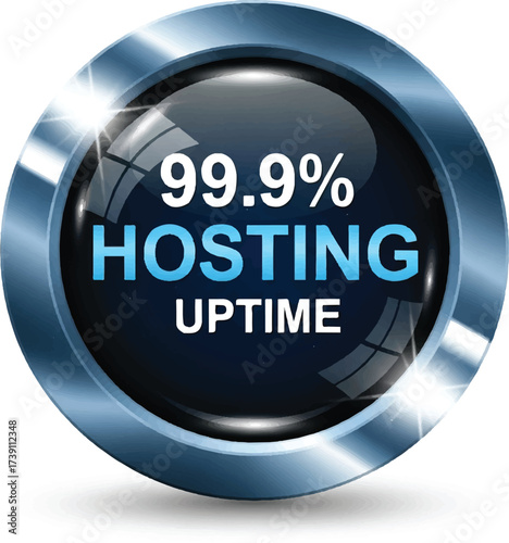 99.9% Hosting Uptime Guarantee Badge Icon | Blue and White Internet Server Performance Vector Graphic for Web Design, Marketing, and Promotional Materials
