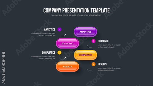 Marketing Insight 4 Step Diagram Frame Layout. Investor Overview Four Element Infographic Presentation Design. Service Profile Slide Template Vector Illustration.