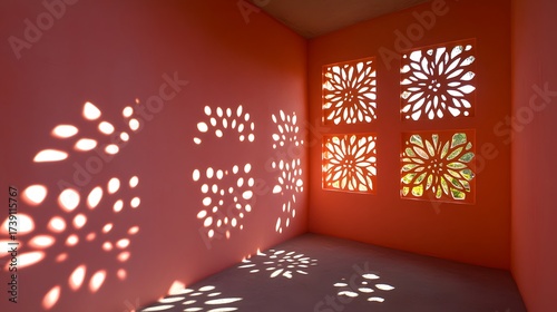 Intricate Floral Cutout Wall Design with Light Patterns