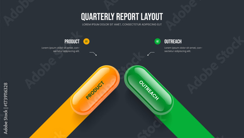 Digital Visualization 2 Element Diagram Presentation Design. Creative Solution Frame Template Vector Illustration. Financial Review Two Step Infographic Slide Layout.
