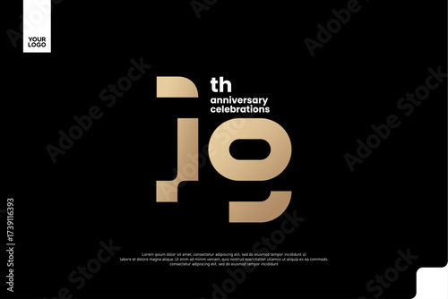 19th Anniversary Gold Logo, Number 19 Badge Vector for Corporate Celebration