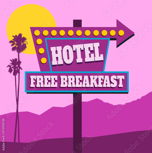 Vintage neon hotel sign with palm trees