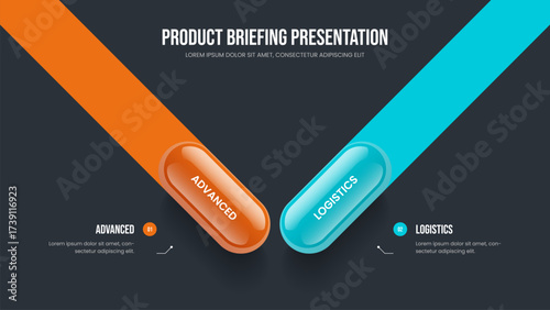 Modern Visualization Two Step Diagram Frame Design. Investor Briefing 2 Option Infographic Slideshow Layout. Project Campaign Slide Template Vector Illustration.