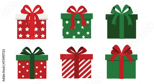 Six Festive Christmas Gift Boxes with Ribbons