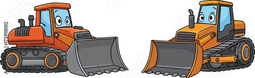 Cartoon bulldozer illustration, construction vehicle, heavy equipment, cute cartoon machine, building site loader, construction truck, bulldozer vector, kids cartoon design