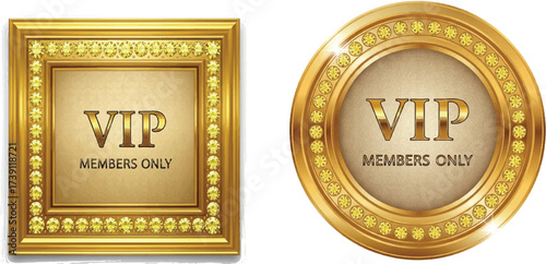 Golden VIP Members Only Icons - Luxury Square and Round Badges for Exclusive Access and Loyalty Programs