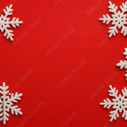 Festive White Snowflakes Border on Vibrant Red Background for Holiday Season.