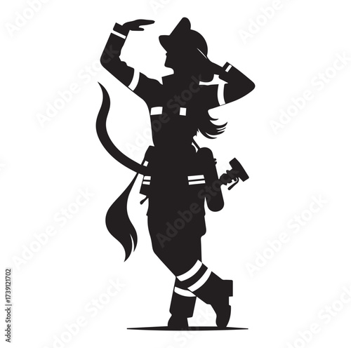 Firefighters pose silhouette and Vector