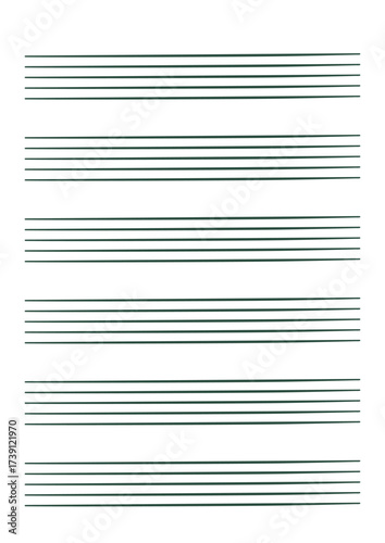 Graph paper. Printable grid paper with stave on a white background. A blank music sheet paper with staff. Geometric pattern for composition, education, school. Realistic lined paper blank size A4.