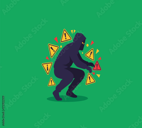 Hooded Hacker with Laptop and Binary Code — Cybersecurity Vector Illustration