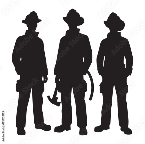 Firefighters pose silhouette and Vector