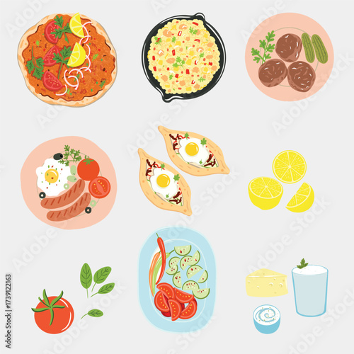 set of turkish food and drinks
