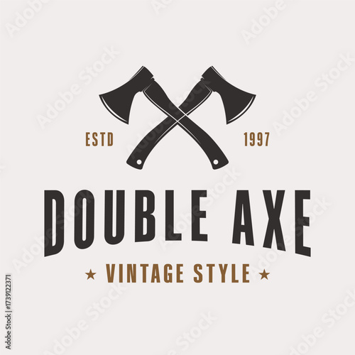 double axe cross logo design concept vintage style